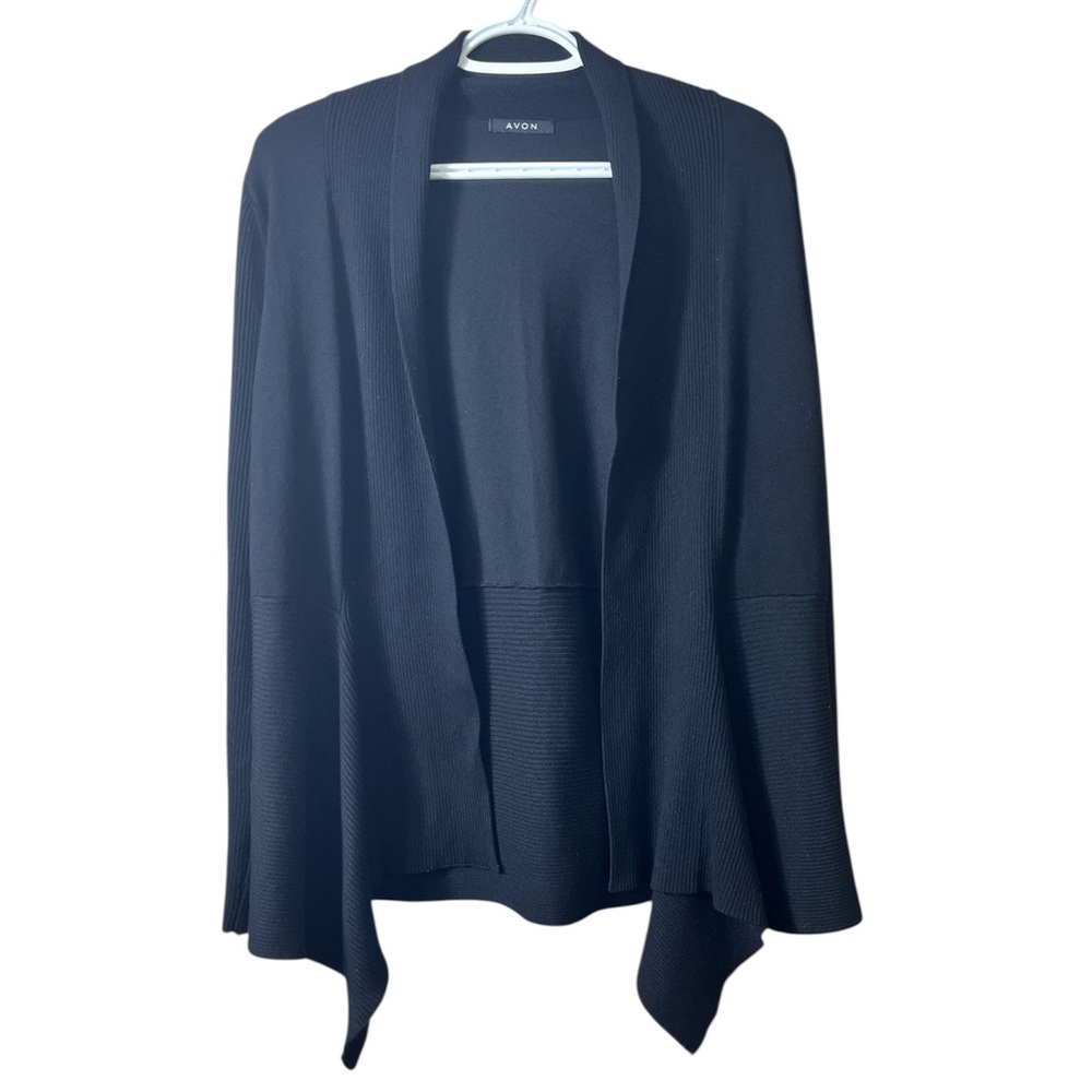Avon Black Open Front Cardigan Sweater Size XL Cozy Casual Timeless Winter